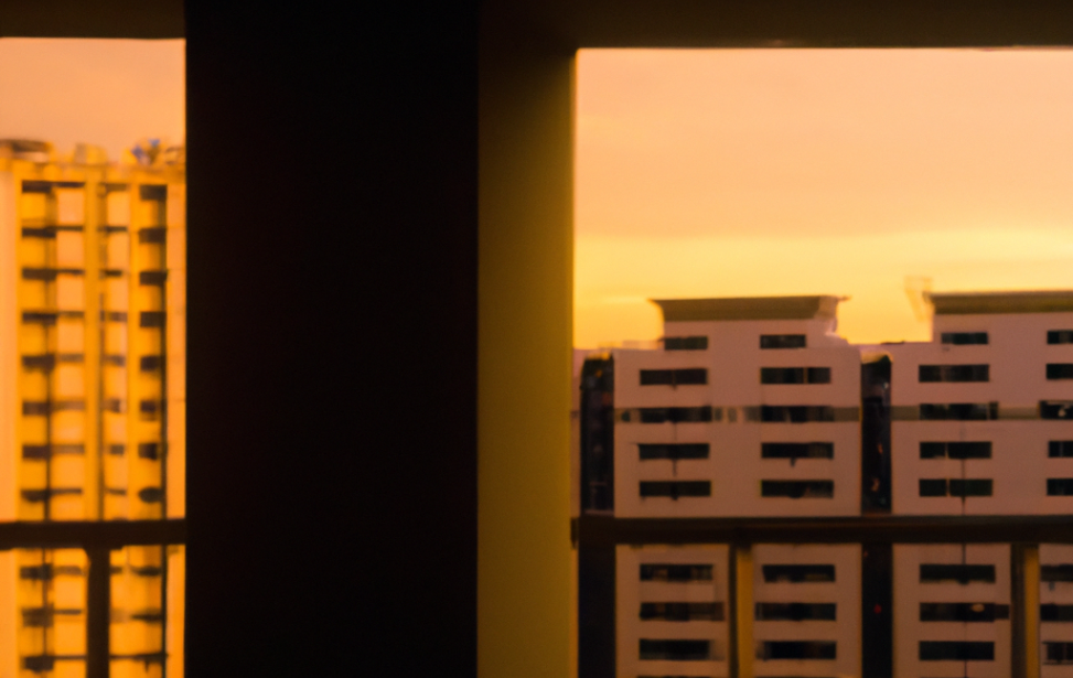 dall·e 2023-03-24 09.56.29 - a window overlooking a low-cost housing tower in an orange sky.png